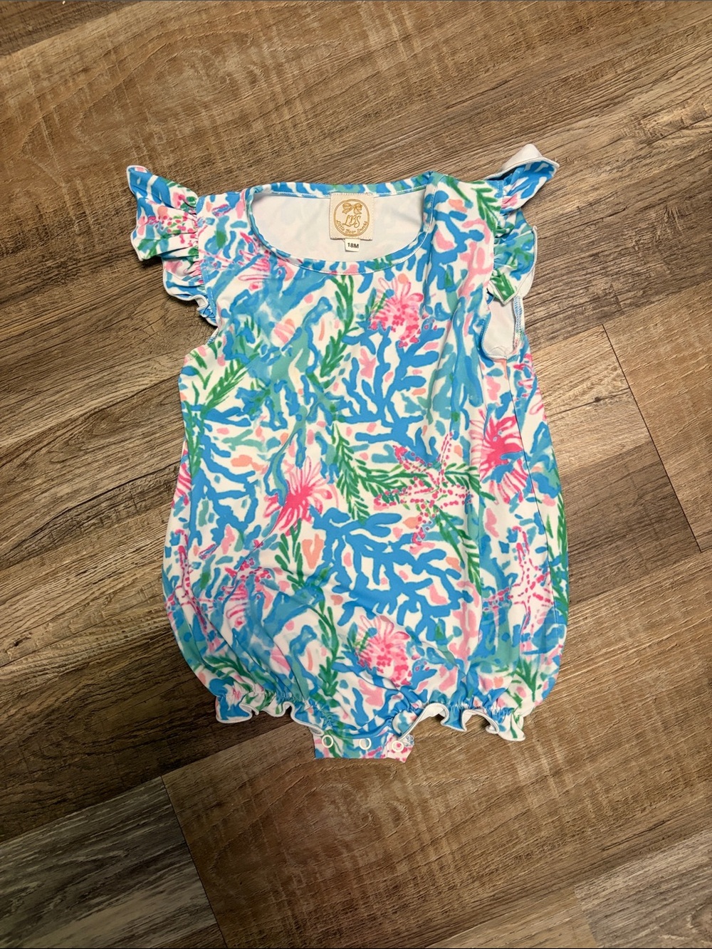 Girls' Floral Coral Print Ruffle Sleeve Bodysuit - Blue/Pink